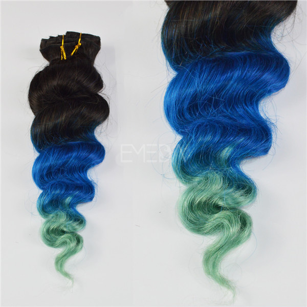 Natural black blue and green color 3 tone human hair LJ178